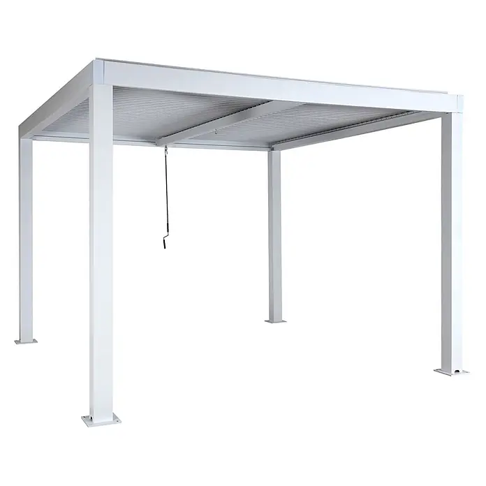 Pergola | HxBxT 220x300x300cm | Gartenpavillon Lamellen-Pavillon | Weiß | 11cm-Aluminium-Gestell | Regenrinne sturmfest -  - Weiße Aluminium-Pergola mit verstellbarem Lamellendach, bedienbar über eine Handkurbel.