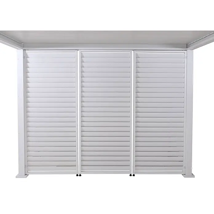 Berlinlodge Pergola mit Lamellendach - B x T: 300 x 300 cm, Farbe Gestell: Weiß, Metall - Weißer Lamellen-Sichtschutz aus Aluminium mit drei verstellbaren Paneelen, ideal für Pergolen.