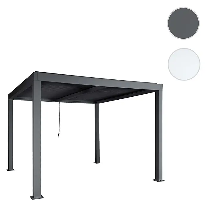 Pergola | HxBxT 220x300x300cm | Gartenpavillon Lamellen-Pavillon | Weiß | 11cm-Aluminium-Gestell | Regenrinne sturmfest -  - Dunkelgraue Aluminium-Pergola mit verstellbarem Lamellendach und Handkurbel.