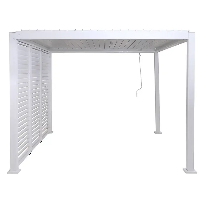 Berlinlodge Pergola mit Lamellendach - B x T: 300 x 300 cm, Farbe Gestell: Weiß, Metall - Weiße Pergola mit verstellbarem Lamellendach und Lamellen-Seitenwänden.