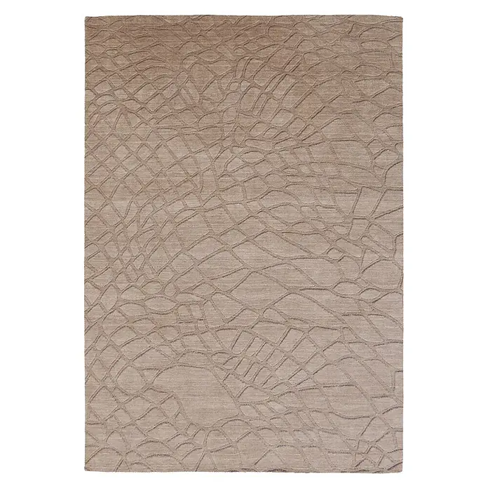 Kayoom Wollteppich Ganges 710 - Braun, 150 x 80 cm, 100 % Wolle - Beiger Teppich mit abstraktem, organischem Muster, das einen subtilen Textureffekt erzeugt.
