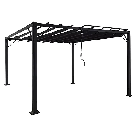 Pergola | HxBxT 213x300x300cm | Garten Lamellen-Pavillon Terrassenüberdachung | Anthrazit | 8cm-Alu-Gestell Stoff/Textil