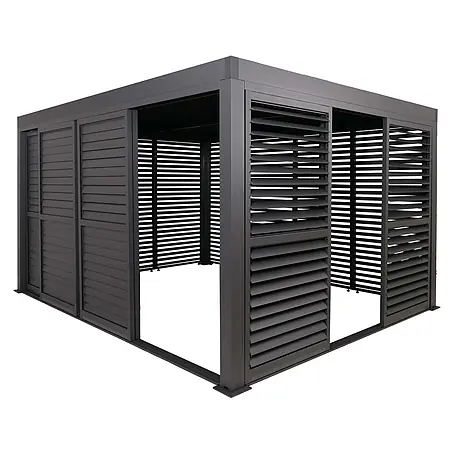 Alu Pergola | HxBxT 220x400x300cm | 7x Lamellenpaneel 7x Schiebetüren | 11cm-Gestell | Anthrazit | Pavillon Terrassenüberdachung