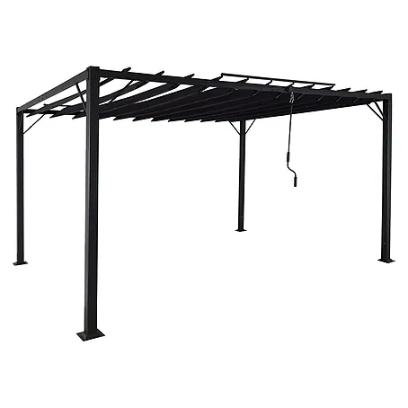 Pergola | HxBxT 213x400x300cm | Garten Lamellen-Pavillon Terrassenüberdachung | Anthrazit | 8cm-Alu-Gestell Stoff/Textil