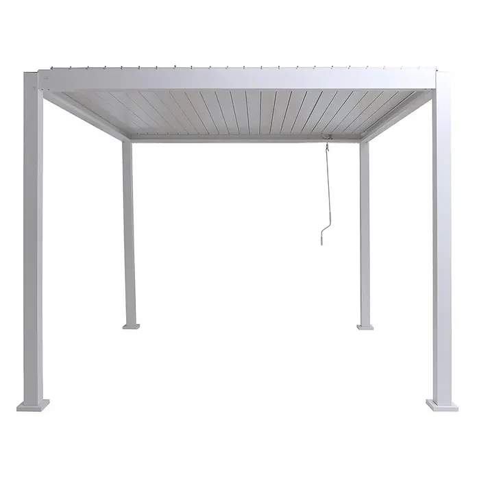 Berlinlodge Pergola mit Lamellendach - B x T: 300 x 300 cm, Farbe Gestell: Weiß, Metall - Weiße Aluminium-Pergola mit verstellbarem Lamellendach und Handkurbel.