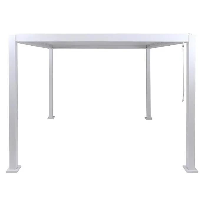 Berlinlodge Pergola mit Lamellendach - B x T: 300 x 300 cm, Farbe Gestell: Weiß, Metall - Weiße quadratische Metallpergola mit vier Beinen und Flachdach, mit verstellbarer Zugschnur.