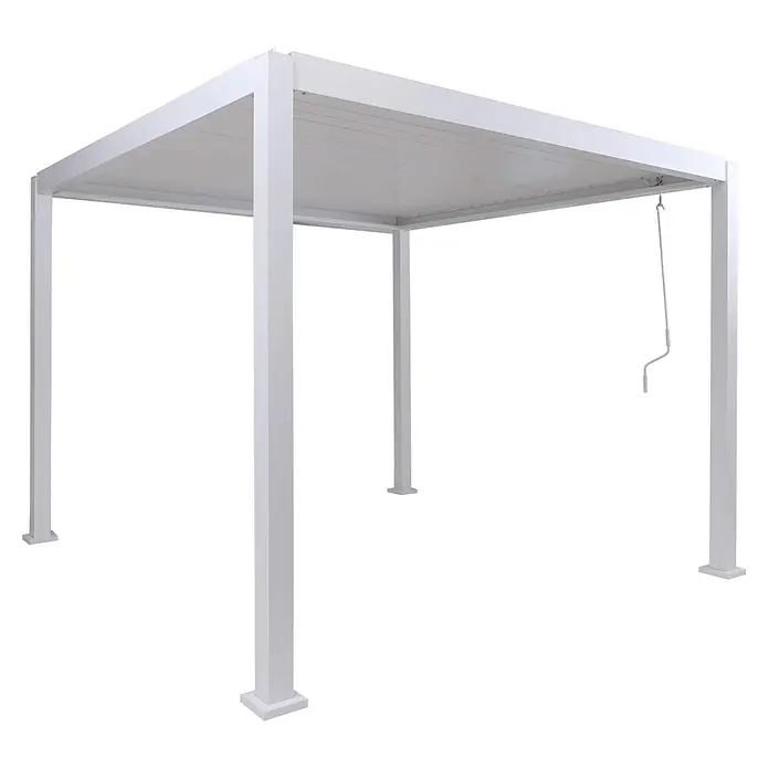 Berlinlodge Pergola mit Lamellendach - B x T: 300 x 300 cm, Farbe Gestell: Weiß, Metall - Weiße Metallpergola mit verstellbarem Lamellendach, bedienbar mit einer Handkurbel.