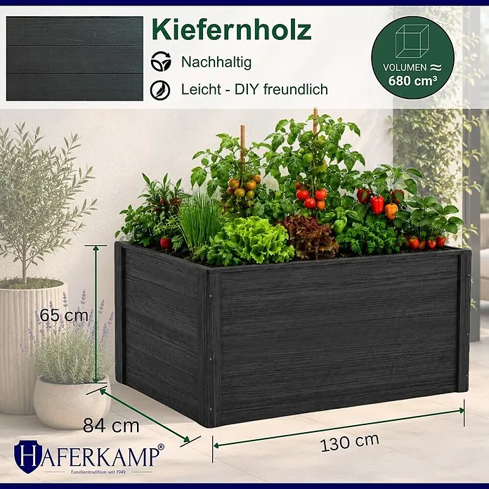 Haferkamp Hochbeet HARZ aus Holz & Schutzfolie - 84 x 130 x 65 cm, Holz, Anthrazit