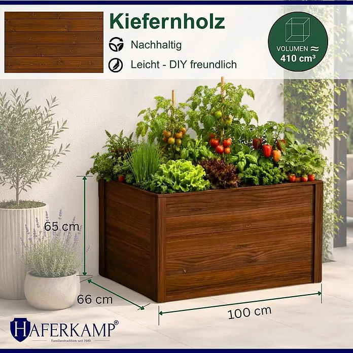 Haferkamp Hochbeet - 66 x 100 x 65 cm, Holz, Braun