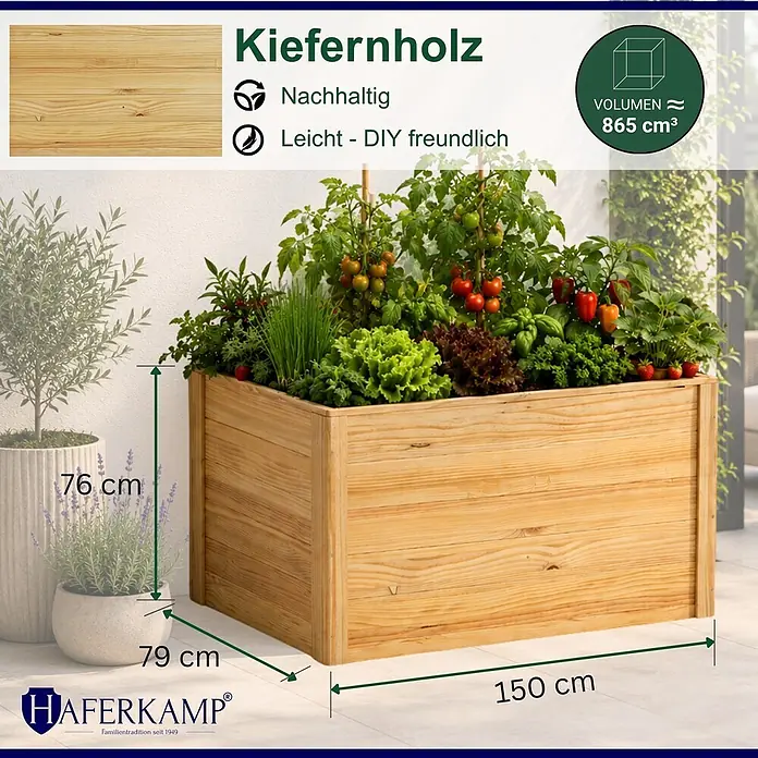 Haferkamp Hochbeet - 79 x 150 x 76 cm, Holz, Natur