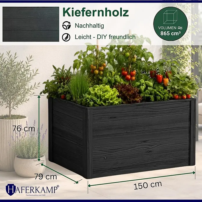 Haferkamp Hochbeet - 79 x 150 x 76 cm, Holz, Anthrazit