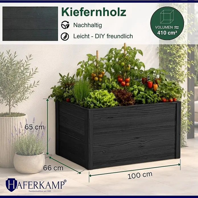 Haferkamp Hochbeet - 66 x 100 x 65 cm, Holz, Anthrazit