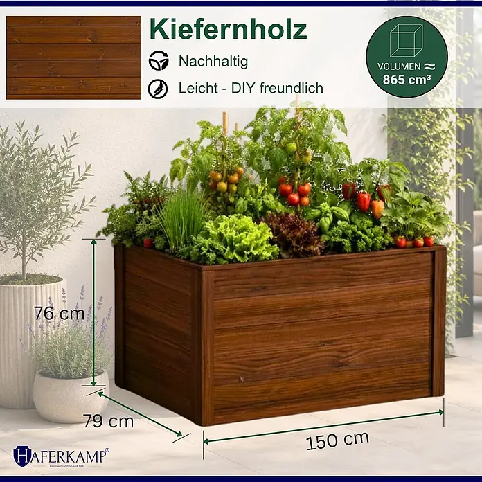 Haferkamp Hochbeet - 79 x 150 x 76 cm, Holz, Braun