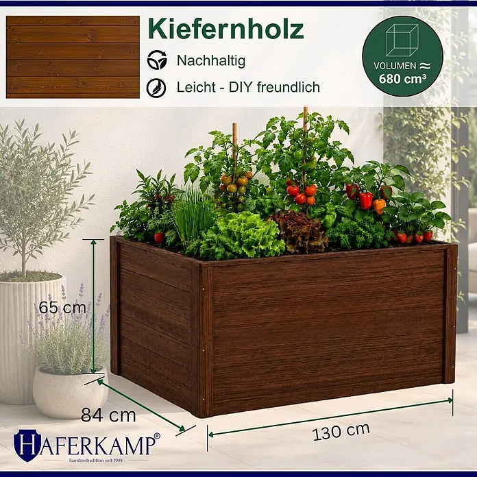 Haferkamp Hochbeet - 84 x 130 x 65 cm, Holz, Braun