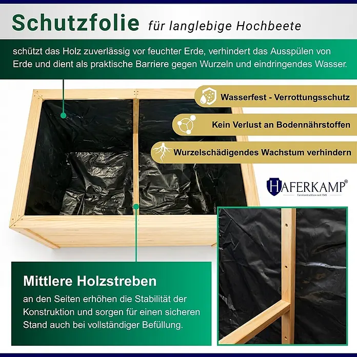 Haferkamp Hochbeet HARZ aus Holz & Schutzfolie - 84 x 130 x 65 cm, Holz, Natur