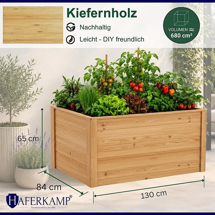Haferkamp Hochbeet HARZ aus Holz & Schutzfolie - 84 x 130 x 65 cm, Holz, Natur