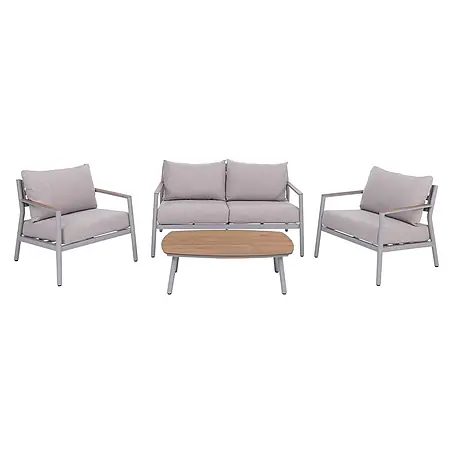 Aluminium Gartengarnitur | Lounge-Set Sitzgruppe Sofa Gartenlounge | Stoff/Textil Olefin 210g/m2 | Creme-Beige