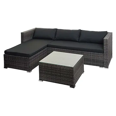 Poly-Rattan Garnitur | Balkon-/Garten-/Lounge-Set Sofa Sitzgruppe | Grau | Kissen Dunkelgrau ohne Dekokissen
