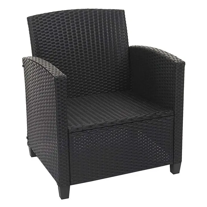 Mendler Loungemöbel-Set HWC-F10 - 4 -tlg., Polyrattan, Anthrazit, Schwarz - Schwarzer Polyrattan-Sessel mit Armlehnen und quadratischer Sitzfläche.