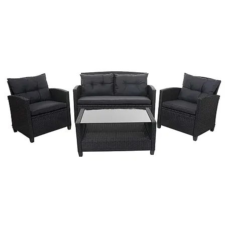 XXL Poly-Rattan Garnitur | Balkon-/Garten-/Lounge-Set Sitzgruppe | Sofa Sessel mit Kissen Spun Poly | Anthrazit