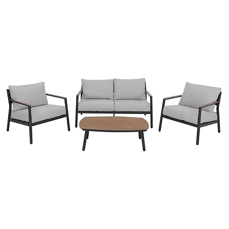 Aluminium Gartengarnitur | Lounge-Set Sitzgruppe Sofa Gartenlounge | Stoff/Textil Olefin 210g/m2 | Hellgrau