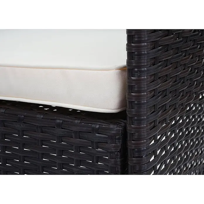 Poly-Rattan Garnitur | Balkon-/Garten-/Lounge-Set Sofa Sitzgruppe | Braun | Kissen Creme -  - Dunkelbraune geflochtene Gartenmöbel mit cremefarbenem Kissen.