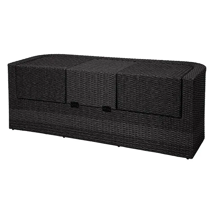 3in1-Garnitur | Garten-/Lounge-Set Sonneninsel | Spun Poly Poly-Rattan MVG | Anthrazit | Kissen Dunkelgrau -  - Dunkelbraune Rattan-Gartenbox mit mehrteiligem Klappdeckel.