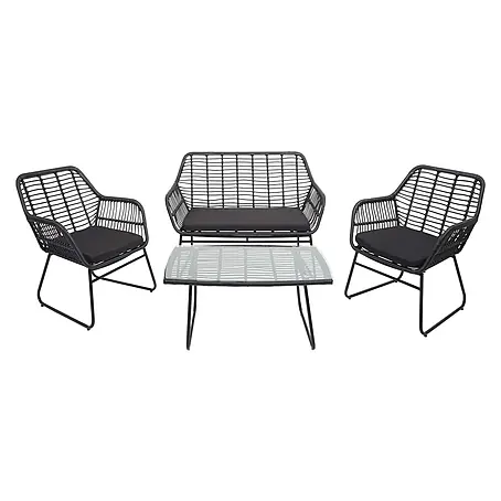 Polyrattan Garnitur | Garten Sofa Set Sitzgruppe Stuhl | Seil | Anthrazit | Polster Anthrazit ohne Dekokissen