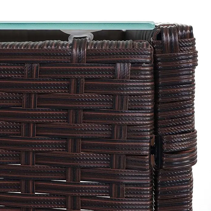 3-2-1-1 Poly-Rattan Garten-Garnitur | Lounge-Set Sitzgruppe Sofa | Braun-Meliert | Kissen Creme -  - Brauner Kunst-Rattan-Möbelrand mit klarer Glasplatte, befestigt durch einen Saugnapf.