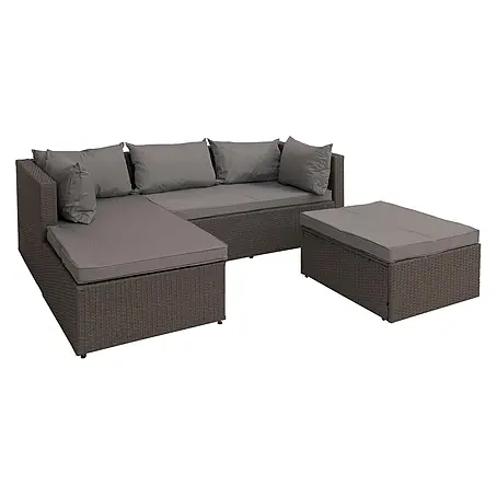 Poly-Rattan Garnitur | Balkon-/Garten-/Lounge-Set Sofa Sitzgruppe | Grau | Polster Hellgrau