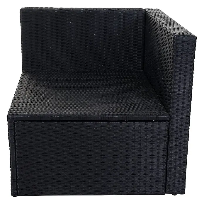 Poly-Rattan-Garnitur | Balkon-/Garten-/Lounge-Set Sofa Sitzgruppe | Box Staufach | Anthrazit | Kissen Dunkelgrau -  - Schwarzes geflochtenes Polyrattan-Ecksofa-Element.