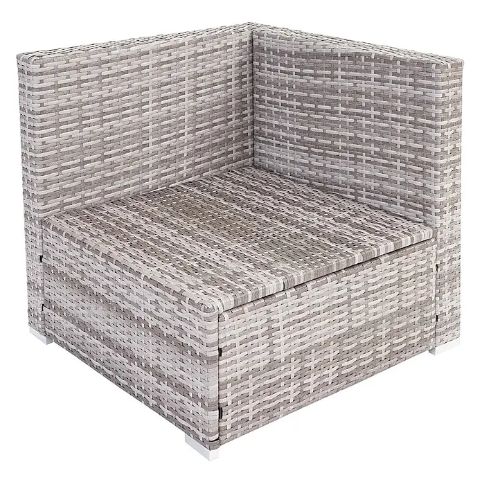 Mendler Loungemöbel-Set - 6 -tlg., Polyrattan, Grau, Kissen creme, Grau - Graues, meliertes Rattan-Ecksofaelement für modulare Outdoor-Sitzgruppen.
