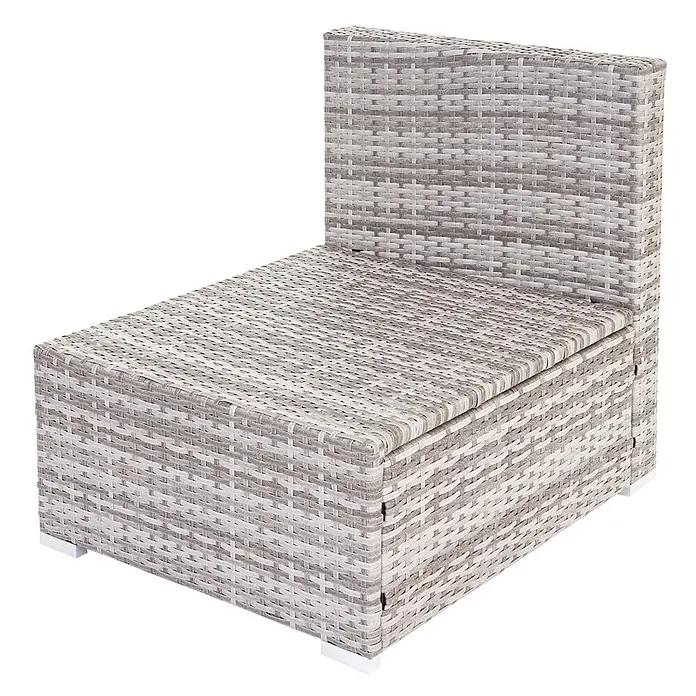 Mendler Loungemöbel-Set - 6 -tlg., Polyrattan, Grau, Kissen creme, Grau - Helles, graumeliertes Polyrattan-Modul für Gartenliege oder Stuhl mit niedriger Rückenlehne.