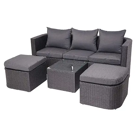 3in1-Garnitur | Garten-/Lounge-Set Sonneninsel | Spun Poly Poly-Rattan MVG | Anthrazit | Kissen Dunkelgrau