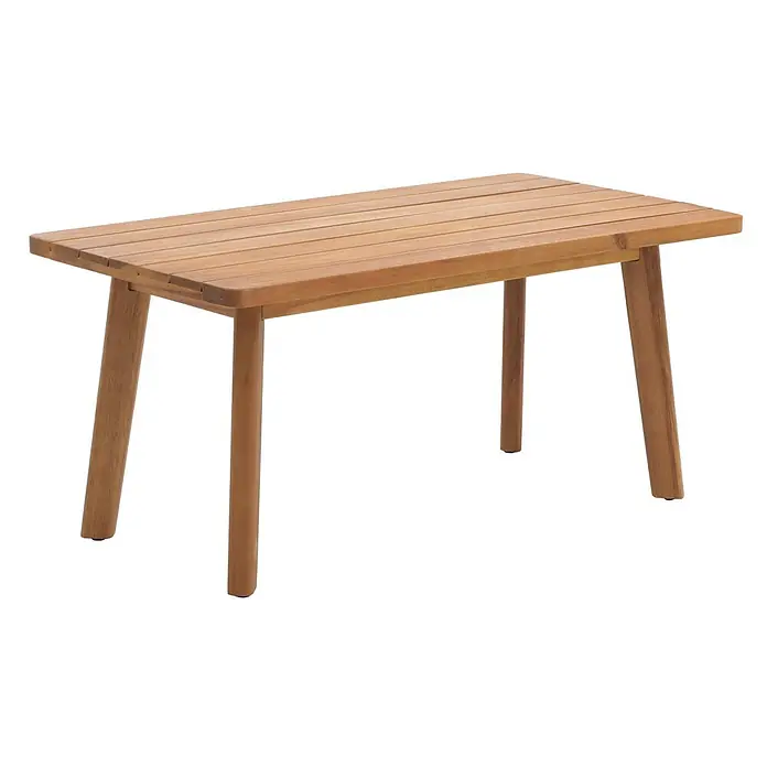 Garten-Garnitur | HxBxT 75x117x64 cm | Holz Akazie MVG-zertifiziert | Kissen Grau | Lounge-Set Gartenlounge Bank Sessel Tisch -  - Rechteckiger Outdoor-Tisch aus Holzlatten mit vier konischen Beinen in Naturholzoptik.