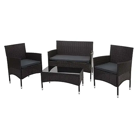 Poly-Rattan Garnitur | Balkon-/Garten-/Lounge-Set Sofa Sitzgruppe | Braun | Kissen Dunkelgrau