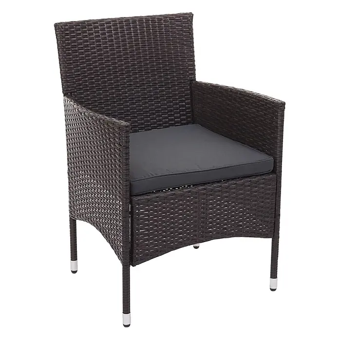 Poly-Rattan Garnitur | Balkon-/Garten-/Lounge-Set Sofa Sitzgruppe | Braun | Kissen Dunkelgrau -  - Dunkelbrauner Rattan-Gartenstuhl mit grauem Sitzkissen.