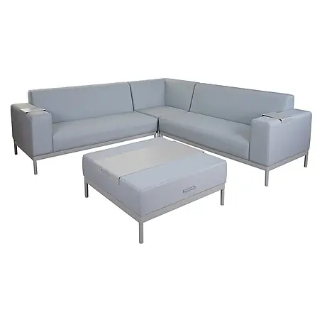 Alu-Garten-Garnitur | Sofa Outdoor Stoff/Textil | Blau mit Ablage | ohne Kissen