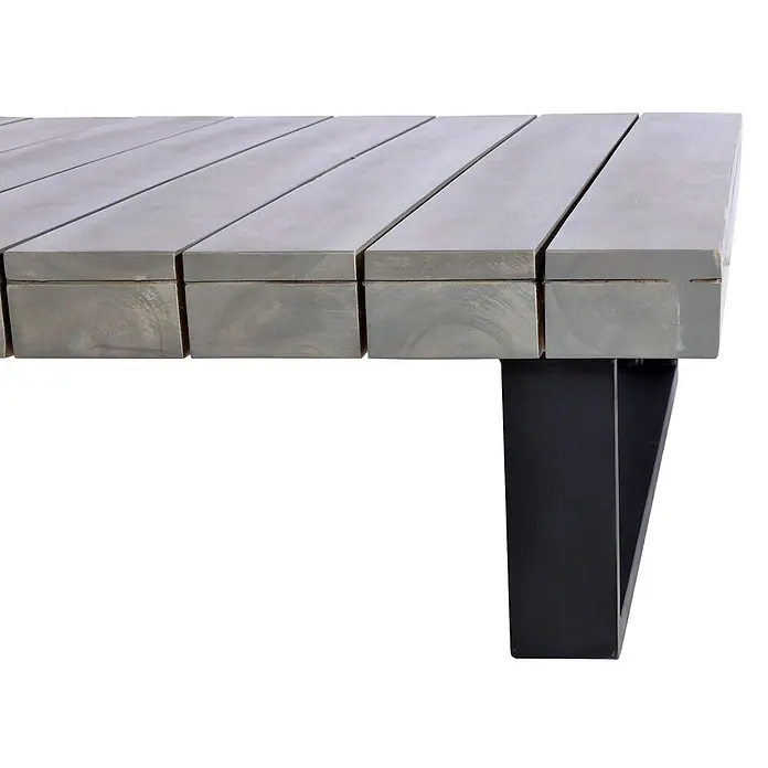 Garten-Garnitur | Garnitur Sitzgruppe Lounge-Set | Spun Poly Akazie Holz FSC® Alu | Grau | Polster Dunkelgrau -  - Graue Tischplatte aus Holzlatten mit schwarzem Metallbein.