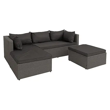 Poly-Rattan Garnitur | Balkon-/Garten-/Lounge-Set Sofa Sitzgruppe | Grau | Polster Dunkelgrau