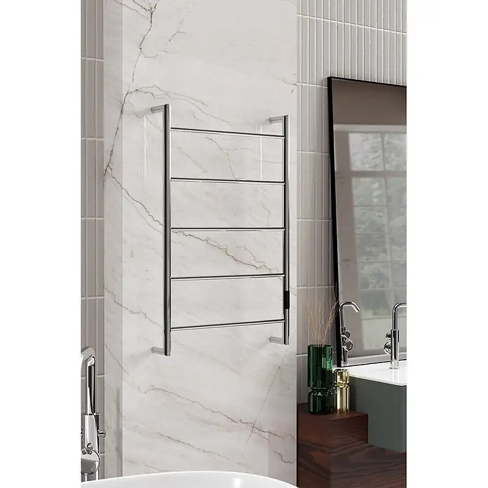 Rointe Radiador toallero eléctrico Sublime - An x Al: 50 x 81 cm, Acero - Radiador toallero cromado pulido con seis barras horizontales, montado en la pared del baño.