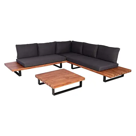 Garten-Garnitur | Garnitur Sitzgruppe Lounge-Set | Spun Poly Akazie Holz FSC® Alu | Braun | Polster Dunkelgrau