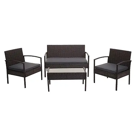 Poly-Rattan Garnitur | Balkon-/Garten-/Lounge-Set Sitzgruppe | Braun | Kissen Dunkelgrau