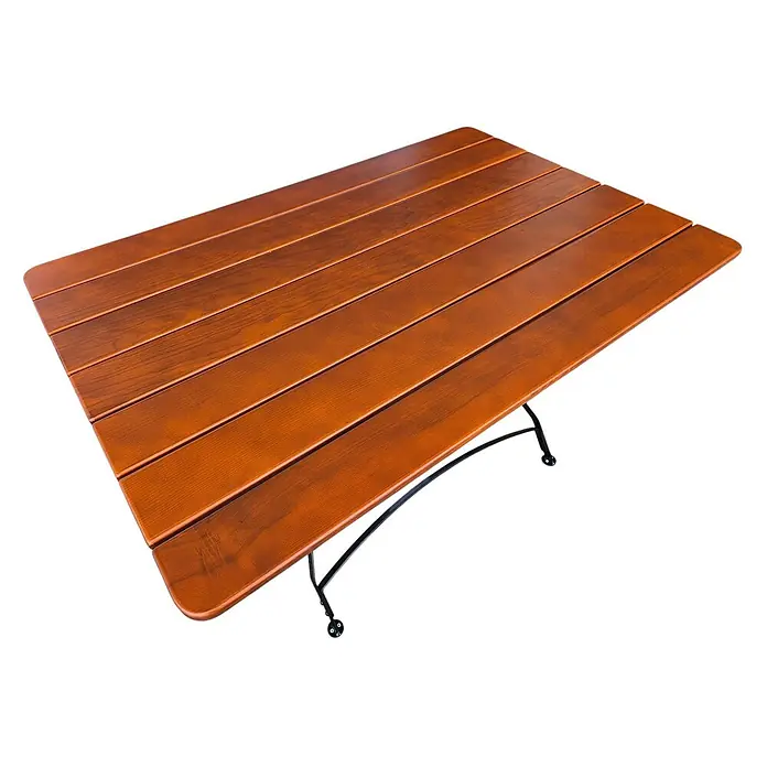 CHEFGASTRO BAVARIA Made in Germany HxBxT 74x120x80cm klappbar wetterfest & UV-beständig Eschenholz Schwarz/Braun -  - Rechteckiger Tisch mit brauner Lattenholzplatte und schwarzem Metallgestell. Perfekt für den Außenbereich.