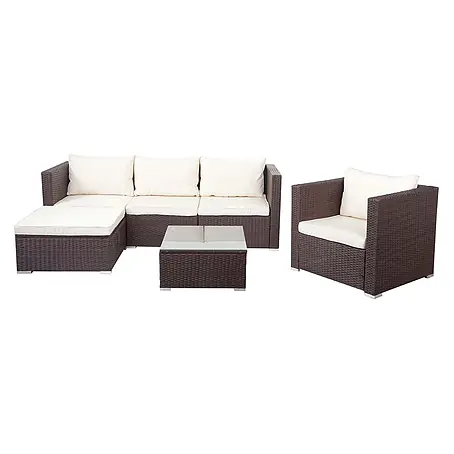 Poly-Rattan-Garnitur | Gartengarnitur Sitzgruppe Sofa Lounge-Set | Braun | Kissen Creme