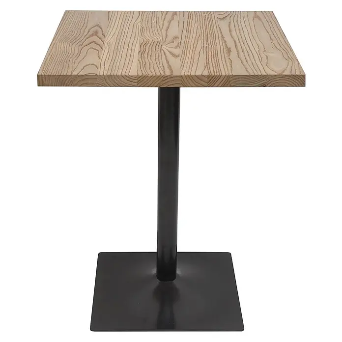 Bistrotisch | HxBxT 75x70x70cm | Industrial Gastro Metall Ulme Massivholz MVG | Hellbraun | Bartisch Thekentisch -  - Quadratischer Tisch mit heller Holzplatte und schwarzem Metall-Säulenfuß.