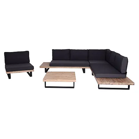 Garten-Garnitur mit Sessel | Lounge-Set Sofa | Spun Poly Akazie Holz FSC® Aluminium | Hellbraun | Polster Dunkelgrau