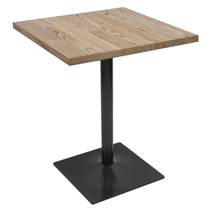 Bistrotisch | HxBxT 75x70x70cm | Industrial Gastro Metall Ulme Massivholz MVG | Hellbraun | Bartisch Thekentisch -  - Quadratischer Bartisch mit heller Holzplatte und schwarzem Metallsockel.