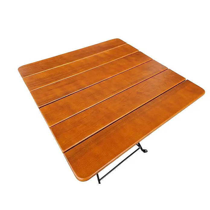 CHEFGASTRO BERGTAL Made in Germany HxBxT 74x70x70cm klappbar wetterfest & UV-beständig Eschenholz Schwarz/Brau 2 Personen -  - Ein Klapptisch mit rotbrauner Holzlattenplatte und schwarzen Metallklappbeinen.