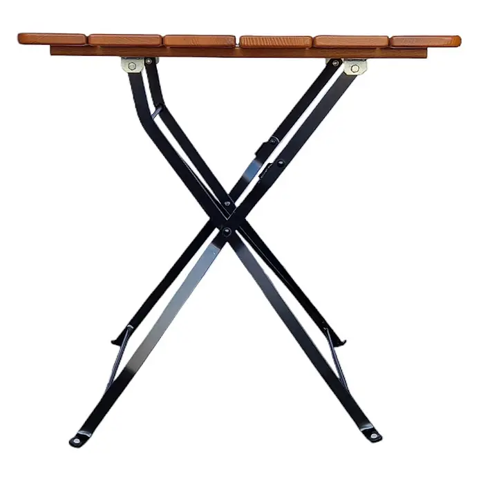 CHEFGASTRO BERGTAL Made in Germany HxBxT 74x70x70cm klappbar wetterfest & UV-beständig Eschenholz Schwarz/Brau 2 Personen -  - Klapptisch mit einer Holzlattenplatte und schwarzen X-förmigen Metallbeinen.